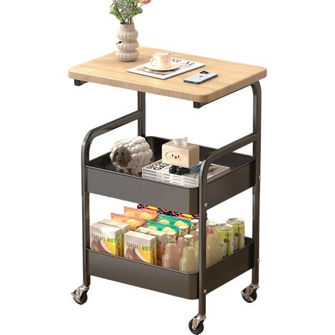 Carrito de cocina, construcción de acero inoxidable, múltiples opciones de almacenamiento, negro. (1/2)