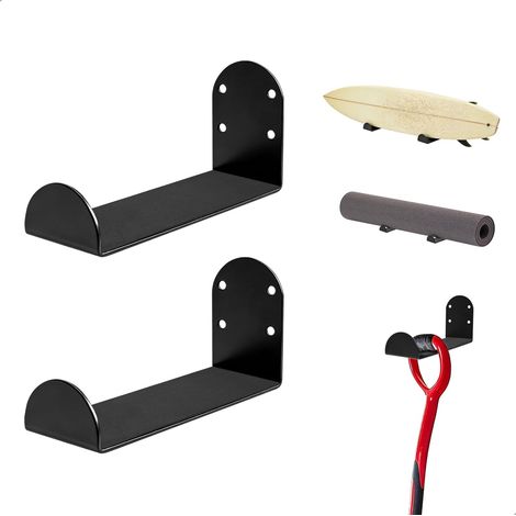 Porte Outils Mural, 2 Pièces Rangement Garage avec Vis, Supports Muraux en Métal, Etagere Murale Garage Robustes, Élargir Crochet Mural pour Jardin Atelier Abri Van Cuisine Buanderie (1/5)
