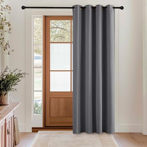 Grey Thermal Blackout Curtain with Eyelets L140 x H200 cm, 1 Panel, Opaque Insulated Curtains, Anti-Cold and Warm, Anti-UV, for Door Window Living Room Home Modern (1/5)