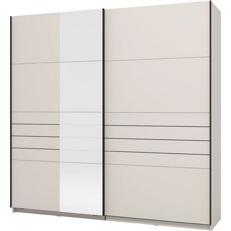 Armario Grande Spartano, Ropero Dormitorio, 2 Estantes, Puerta Corredera, 220x217.5h cm Blanco Crema