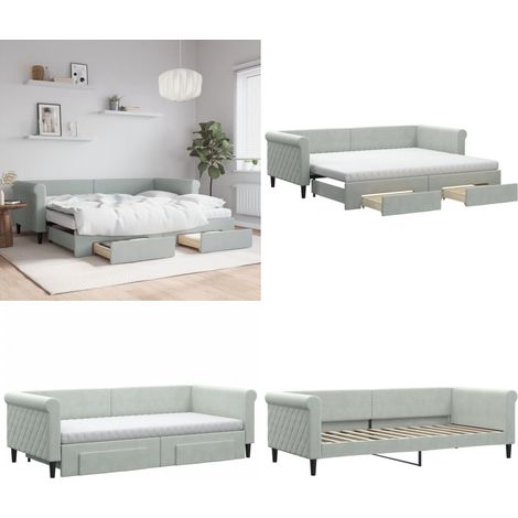 Tagesbett Ausziehbar mit Schubladen Hellgrau 90x200 cm Samt - Schlafsofa - Gästebett - Doppelbett - Tagesbett - Wohnzimmermöbel - Home & Living (1/5)