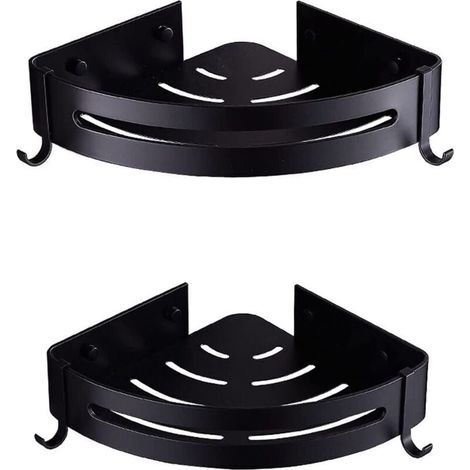 2 tablette de douche, tablette d'angle, sans perçage (noir),-- (1/5)