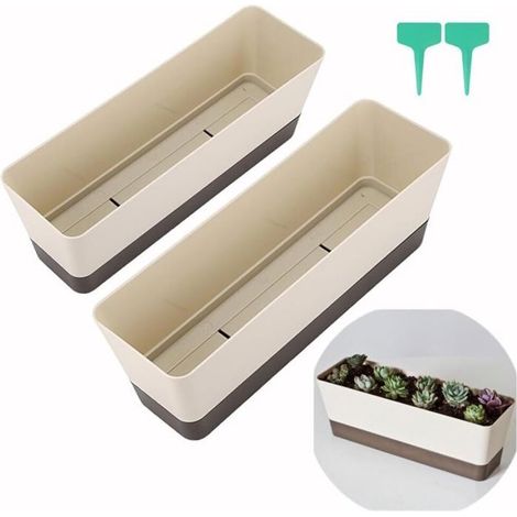 （Lot de 2）Petit bac a Fleurs rectangulaire, Pot de Fleurs rectangulaire en Plastique, jardinieres Exterieur Balcon pour Plantes (1/5)