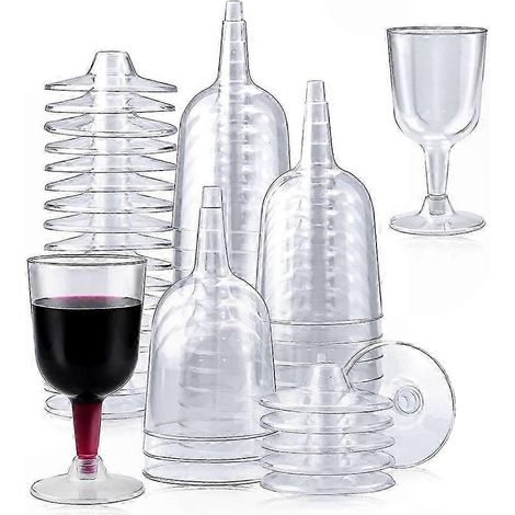 Lot de 50 gobelets plastique transparents, réutilisables et écologiques pour vin, bière et desserts (1/5)