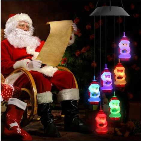 Solar Wind Chimes, LED Santa Claus Wind Chimes Christmas Pendant Xmas Tree Decorations Garden Window Outdoor Hanging Xmas Party Decorations (1 Pcs Red Santa Claus) (1/5)