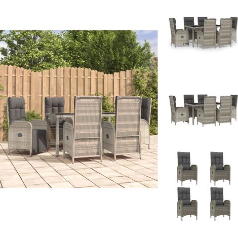 Gartenmöbel-Sets - Living 7-tlg. Garten-Essgruppe mit Kissen Grau Poly Rattan (1/5)