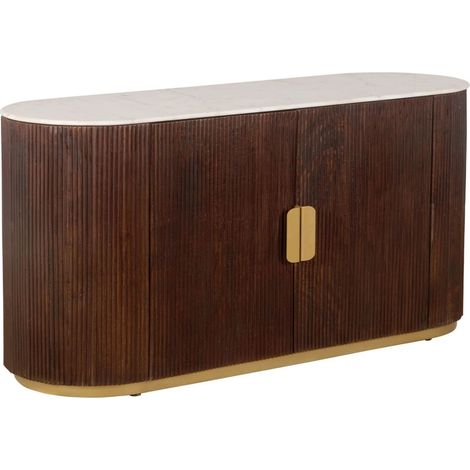 Buffet ORION 120 cm en bois massif de manguier et marbre blanc – 2 portes – Marron, blanc et doré (1/5)