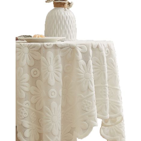 Nappe - 100 x 100 cm - Lavable - Polyester imperméable - Petite nappe ronde à motif tournesol façon dentelle pour la maison (1/4)