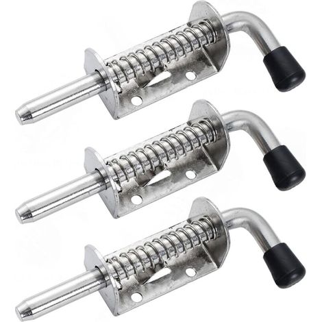 3 Pièces Loquet Ressort acier au carbone, Boulons à Ressort en acier au carbone, Loquet à Ressort, verrous à ressort en acier au carbone pour porte de garage, abri de jardin, cour (10 X 128mm)