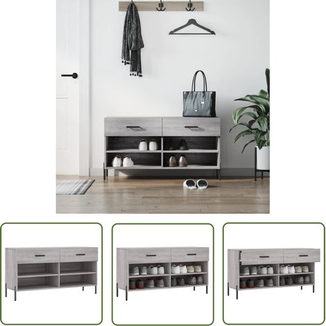 Banc à chaussures Meuble à Chaussures Armoire à Chaussures sonoma gris 102x35x55 cm bois d'ingénierie 93115 (1/5)