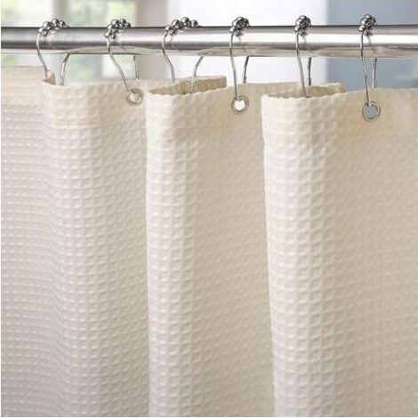 (Crème)Rideau de Douche Motif Gaufre avec Anneaux en Métal Imperméable Anti-Moisissures Polyester Tissu Rideau Salle de Bain Lourd pour Baignoire Cabine de Douche - 180x180CM (1/4)