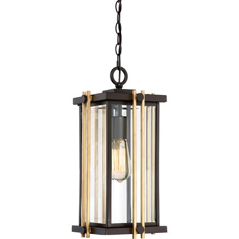 Lampada da esterno lanterna catena lampada a sospensione bronzo oro classico H 42,1 cm vetro acciaio (1/4)