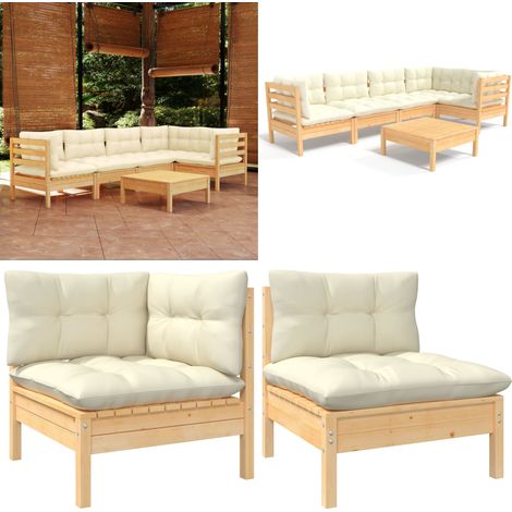 6-tlg. Garten-Lounge-Set mit Creme Kissen Kiefernholz - Gartensaison - Lounge Set - Gartenmöbel - Outdoor Möbel - Rattan Gartenmöbel - Home & Living (1/5)