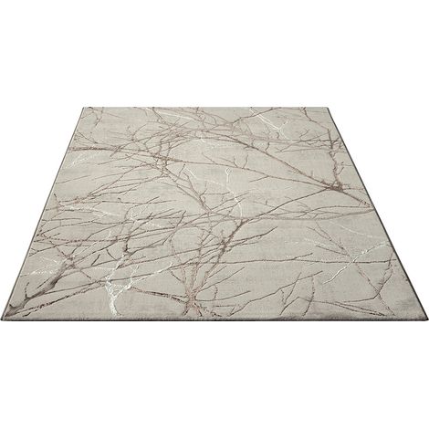 FLOORNOVO Hochflor Teppich Beige Blattmuster - 150 x 80 cm - Besonders Weicher Teppich Wohnzimmer & Badezimmerteppich - Pflegeleicht - vielseitig einsetzbar im Innenbereich (1/2)
