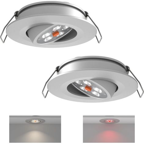 Spot Encastrable 12V LED Camping-car Encastré Gradateur Intégré et Lumière Rouge Dimmable Éclairage pour Bateau Van Caravane 205lm 74mm Angle de faisceau 35°, Aluminium Argent 3000K (1/5)