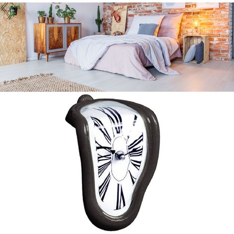 Kreative, verdrehte Retro-Uhr, schmelzende Uhr, Eck-Tischuhr, Uhr mit römischen Ziffern, rechtwinklig verzerrte Retro-Uhr, schwarz (1/5)