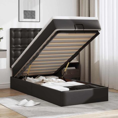 Irovami Lit coffre vidaXL avec matelas noir 90x200 cm en similicuir (1/5)