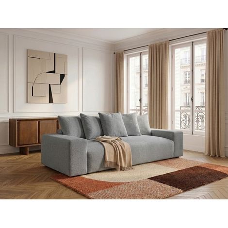 BOBOCHIC - Canapé droit convertible coffre VOLTAIRE tissu chiné Gris foncé (1/5)