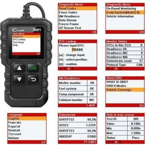 Valise Diagnostic OBD2 - Lecteur Codes Moteur Essence Diesel - Lecture Et Effacement DTC - Compatible OBD II EOBD CAN - 1.75 Pouces - 11.8 x 6.8 x 2.2 Cm - 1 Unite (1/4)