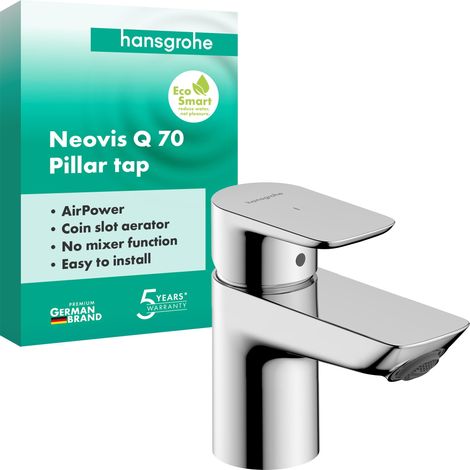 Robinet de lavabo pour eau froide sans vidage, robinet pour WC invités avec bec Hauteur 63 mm, Mitigeur lavabo économe en eau, chrome, 71339000 (1/5)