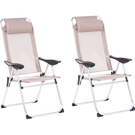 Set of 2 Folding Garden Chairs Beige Aluminium Frame Adjustable Backrest Textile Matt Anodized Modern Outdoor ASINE