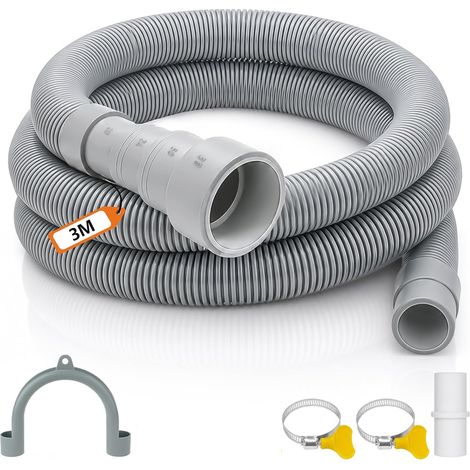(2x Tuyau Vidange Machine a Laver, Kit avec U Support et Colliers de Serrage, pour Machine à Laver et Lave Vaisselle (3 m /4 accessoires) (1/5)