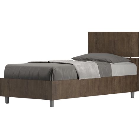 Letto Singolo 80x200 cm con Rete e Contenitore Testata Dritta Demas Noce (1/5)
