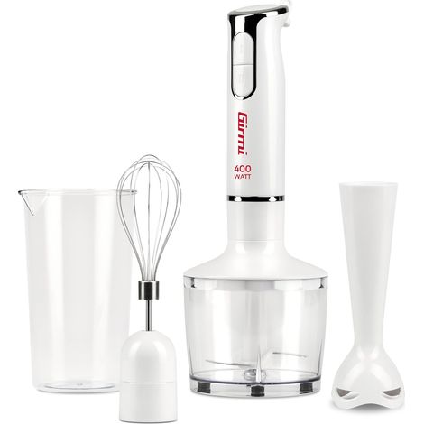 MX17 Mixeur Plongeant avec Kit 3 en 1, Blender-Mixeur-Fouet, 400 W, Moteur DC, 2 Vitesses, Lames Inox, Verre doseur 700 ml inclus, Blanc-Gris acier (1/5)