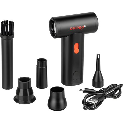 Dnipro-M Soplador de Aire Inalámbrico TJF-36, Motor sin Escobillas, 35 m/s, Batería Li-ion 2000 mAh, USB-C, 5 Boquillas