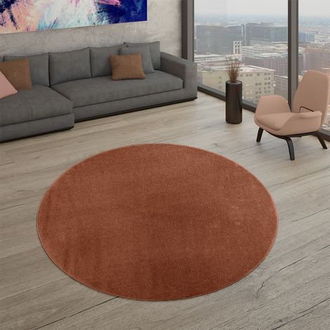 Tapis de salon à poils courts, uni, design moderne et intemporel 120 cm x 120 cm x 12 mm, Marron, Rond (1/5)