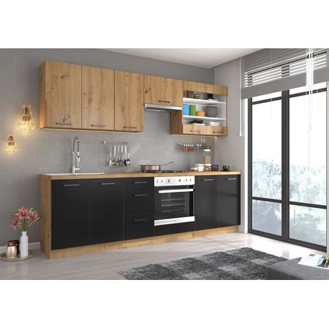Cuisine MONZA noir et chêne - 260cm