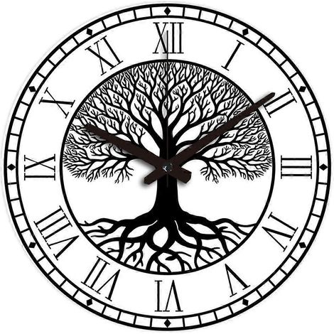 Horloge murale ronde de 30 cm (12 pouces) à motif Arbre de Vie noir, silencieuse, avec chiffres romains, à piles, idéale pour le salon, la cuisine ou le bureau. Fonctionne sur piles. Convient pour le  (1/5)