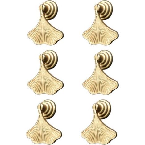 Ginkgo Leaf Handle Set of 6 Gold with Teardrop Pendant (1/4)