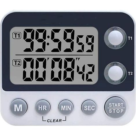 Minuteur de cuisine numérique double, minuterie à volume réglable avec alarme, minuteur de cuisson, chronomètre, grand écran LCD