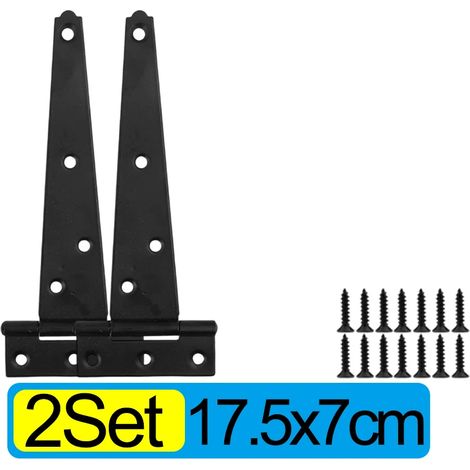 (Lot de 2 - 17,5 x 7 cm) Charnières robustes en fer noir en forme de T, galvanisées, pour portes, portails, abris de jardin, armoires, granges, pièces, avec vis (1/5)