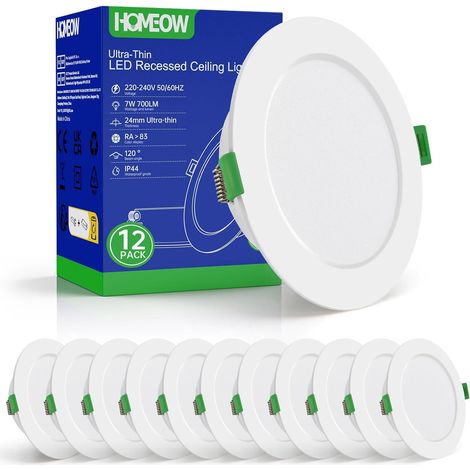 Lot de 12 Spot LED Encastrable Extra Plat 7W, 220V 700LM Spot Salle de Bain IP44, 4000K Blanc Neutre Spots de Plafond Encastrable Pour Cuisine/Salon/Couloir, Diamètre 118mm, Découpe 95-110mm (1/5)