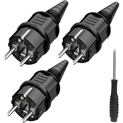 3x prise de courant mâle, prise secteur, résistant aux éclaboussures, Durable pour câble de 6 à 16mm, Contact de mise à la terre SEBS, IP44 (1/4)