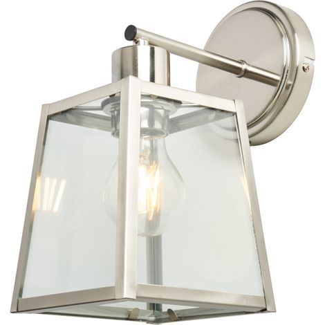 Litecraft Emery Industrial Styled Brushed Chrome Wall Light E27 1 Arm Lantern (1/5)