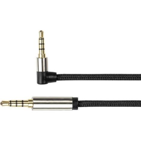 Cable Audio - Fiche 3,5 mm 4 Poles Angle - Tresse Textile - Noir - 3 M