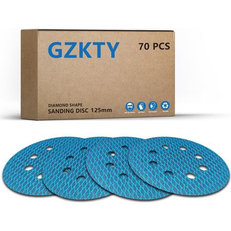 70x Schleifpapier 125mm Klett, 8-Loch Exzenter Schleifscheiben, Korn 60 (1/5)