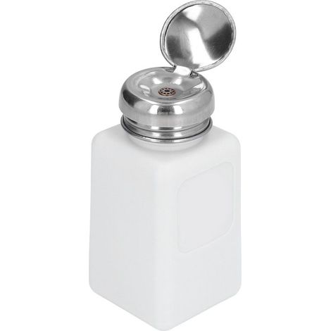 Flacon carré antistatique 200ML avec pompe pressoir, couvercle inox et sécurité ESD, blanc (1/5)