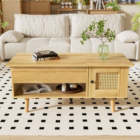 Tavolino da caffè 103x50x46 cm legno e nero, piano sollevabile, contenitore MEUBLIV (1/5)