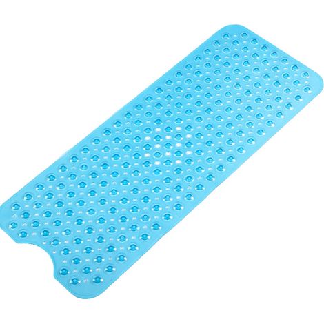 Rutschfeste Badematte, 40 x 16 Zoll, mit Saugnapf und Abflussloch, für Senioren und Kinder, blau (1/5)