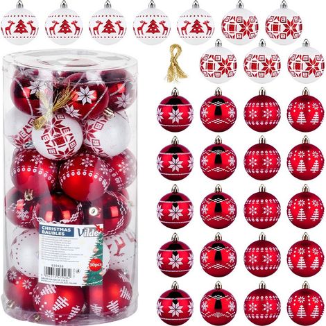 Boules de Noël incassables, rouges et blanches, lot de 30 pièces (1/5)