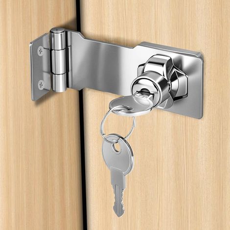Moraillon de Verrouillage en Acier inoxydable, 3 pouces Loquet à clé à angle droit de 90 degrés avec cadenas bouton tournant et 2 clés pour chambre, armoire, tiroir, porte de jardin (1/5)