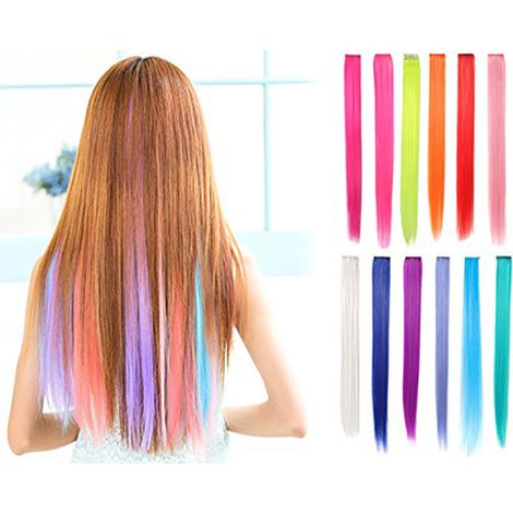 12 Mèches Colorées à Clip pour Cheveux, Extension Droite Arc-en-Ciel pour Enfants Filles, Mèches Lumineuses