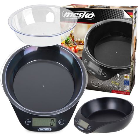 Bilancia da cucina elettronica con ciotola, nera, 5 kg, digitale, precisa