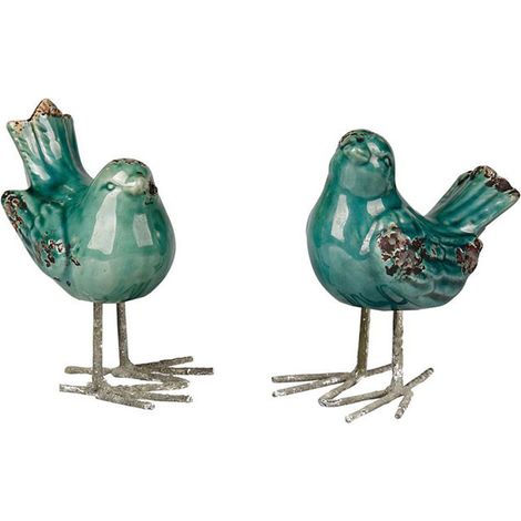 Ensemble 2 oiseaux fer décoratifs vert 13x15cm (1/3)