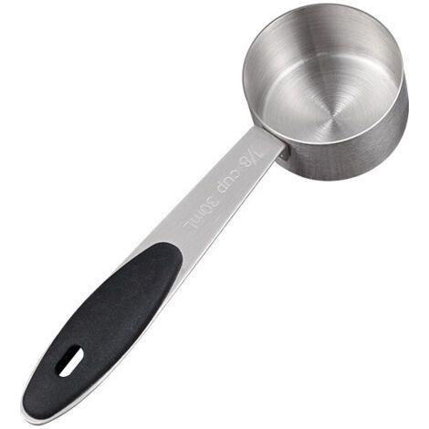PA Set mit 2 Kaffee-Messlöffeln 30 ml, 1/8 Tasse Teelöffel, 30 ml Edelstahl-Kaffeelöffel mit schwarzem Silikongriff, 30 ml Kaffee-Messlöffel (1/5)