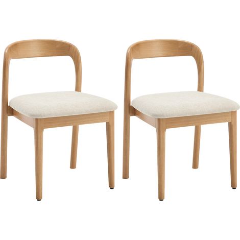 Lot de 2 chaises en tissu texturé et bois d'hévéa - Crème - SERYNA (1/5)